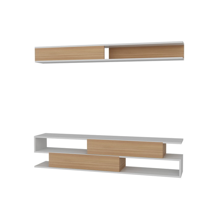 Hanah Home Mueble de TV Blanco y Teca con Estante de Pared Hanah Home Mueble de TV Blanco y Teca con Estante de Pared